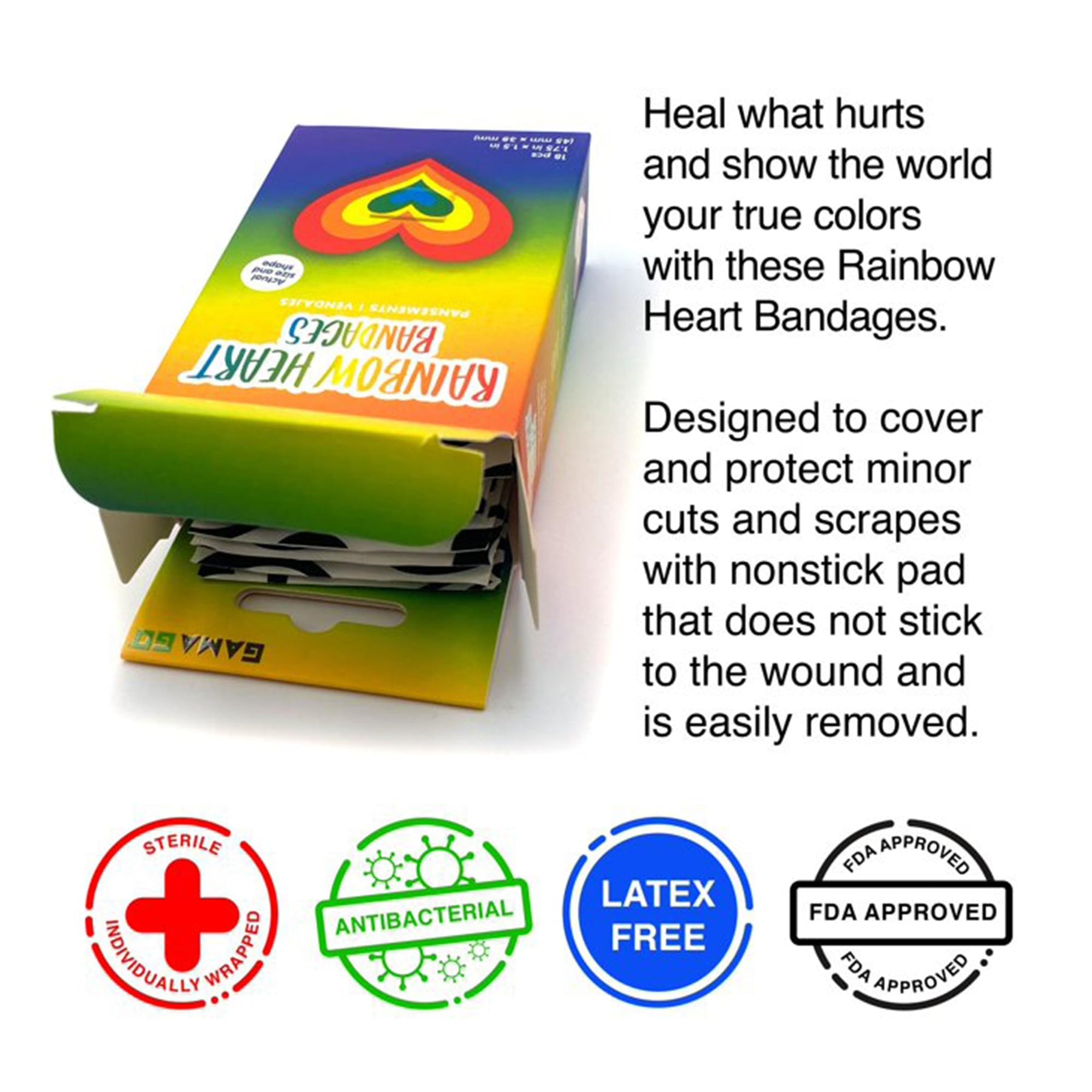 Rainbow Heart Adhesive Bandages | 18 Count