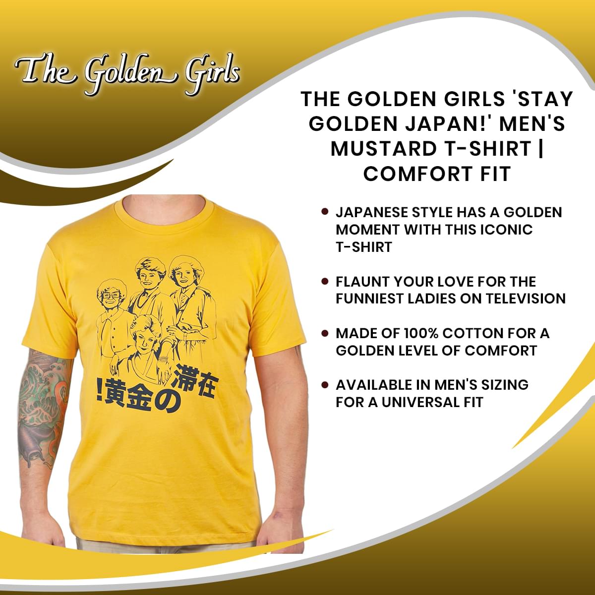 The Golden Girls 'Stay Golden Japan!' Men's Mustard T-Shirt | Comfort Fit