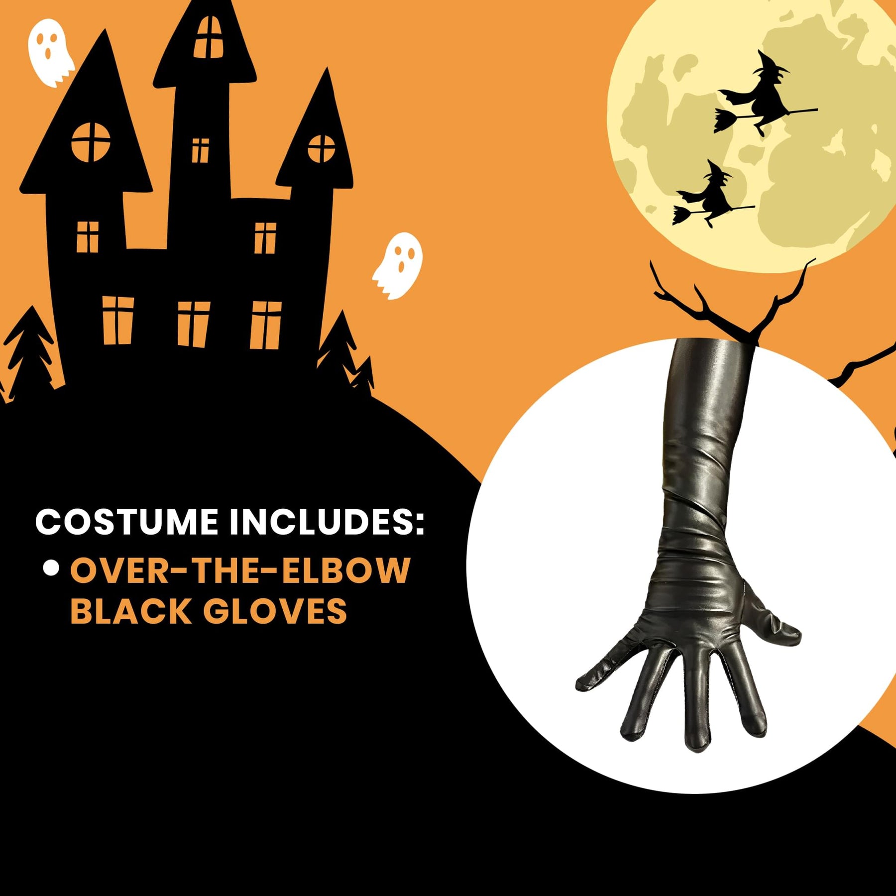 Over-The-Elbow 23 Inch Leatherlike Adult Costume Gloves | Black