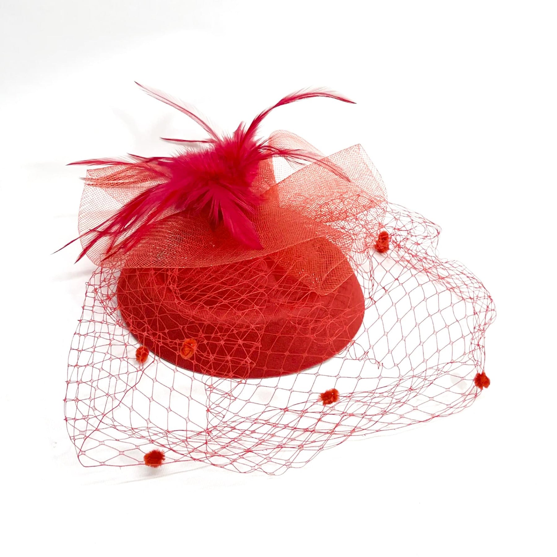 Feathery Red Fascinator with Lace Veil Adult Costume Hat