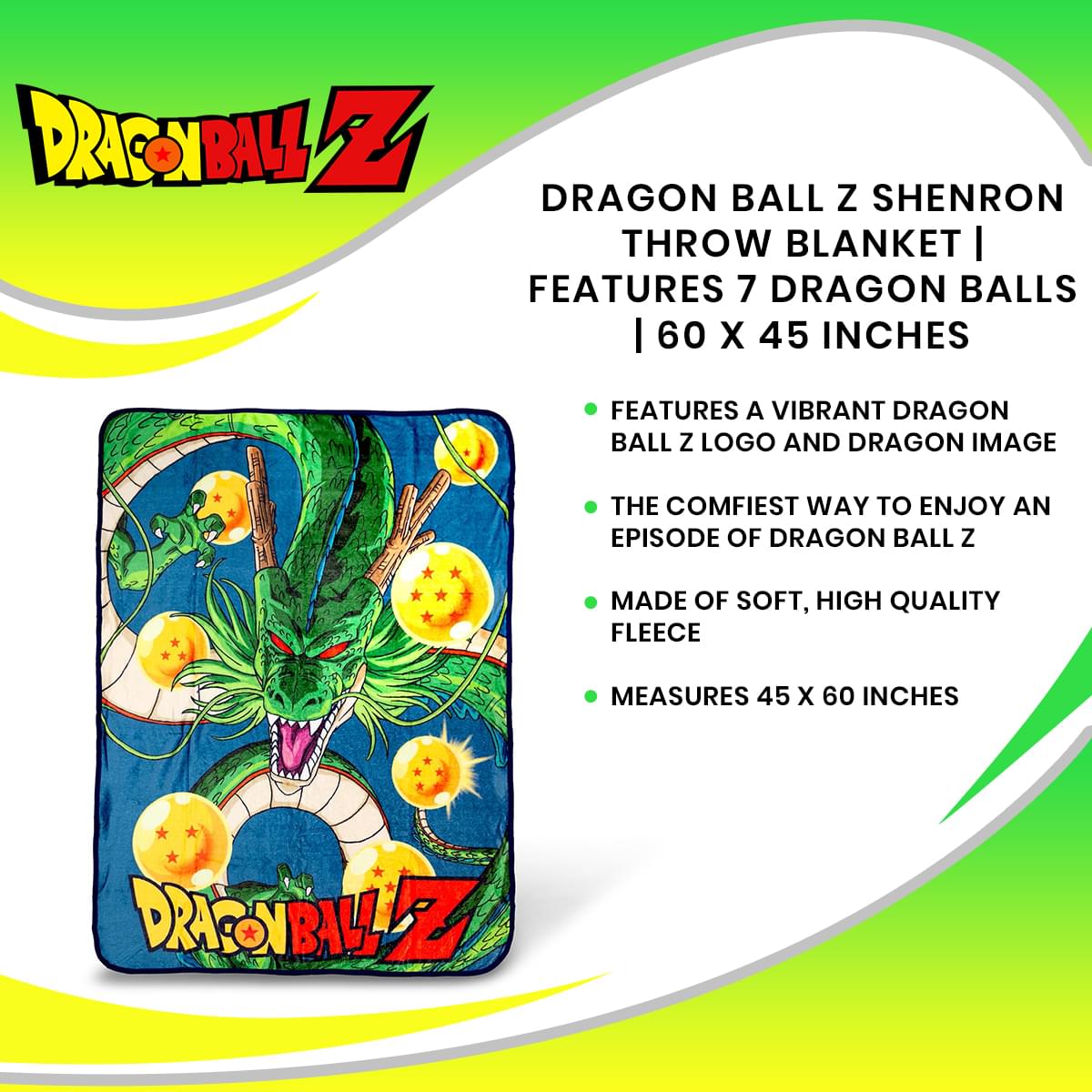 Dragon Ball Z Shenron Throw Blanket | Features 7 Dragon Balls | 60 x 45 Inches