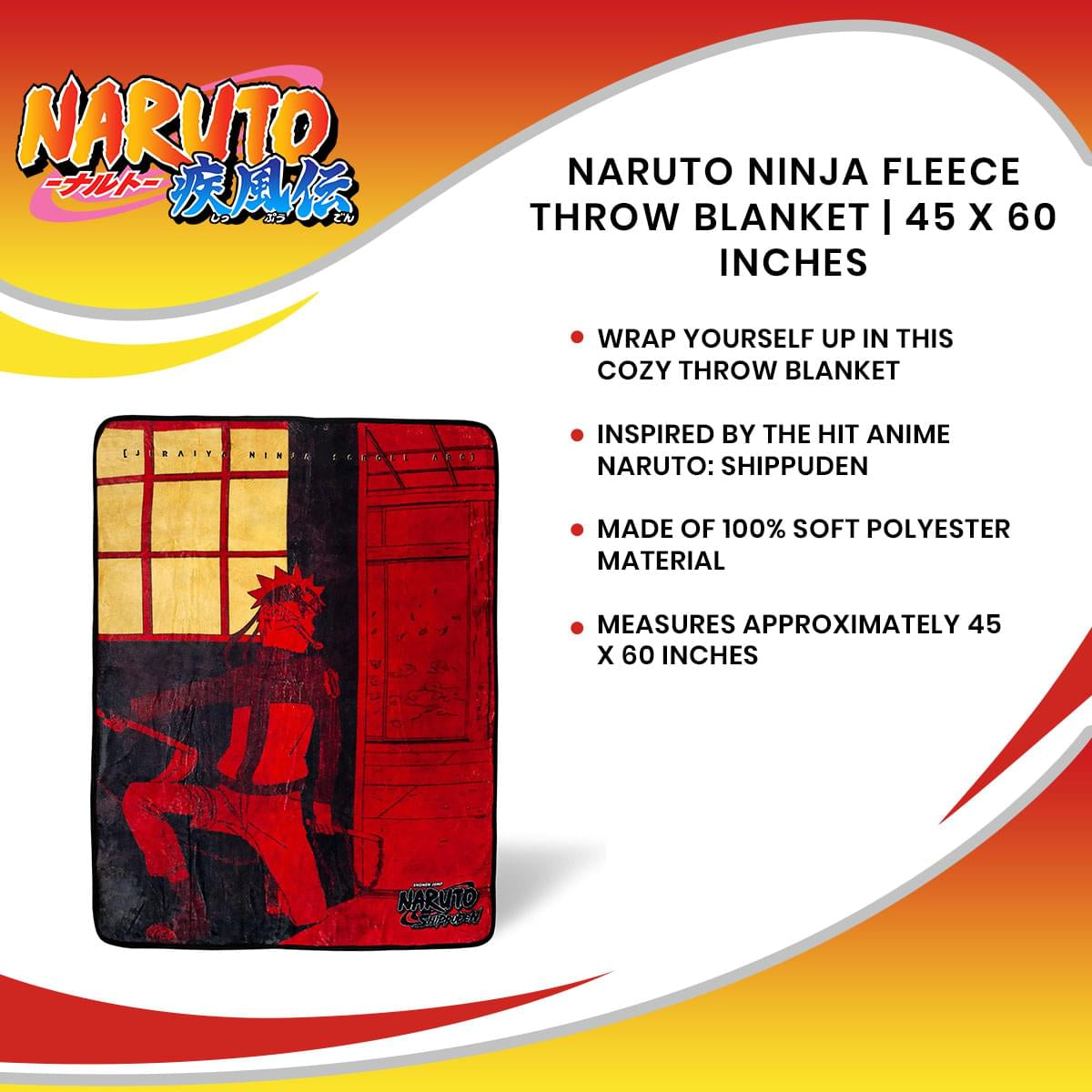Naruto Ninja Fleece Throw Blanket | 45 x 60 Inches
