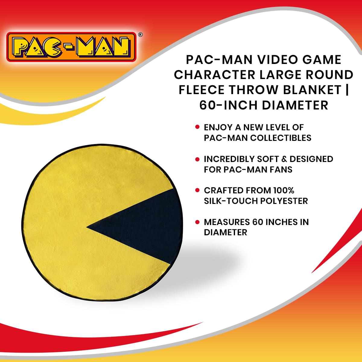 PAC-MAN Large Round Fleece Throw Blanket | 60-Inch Diameter