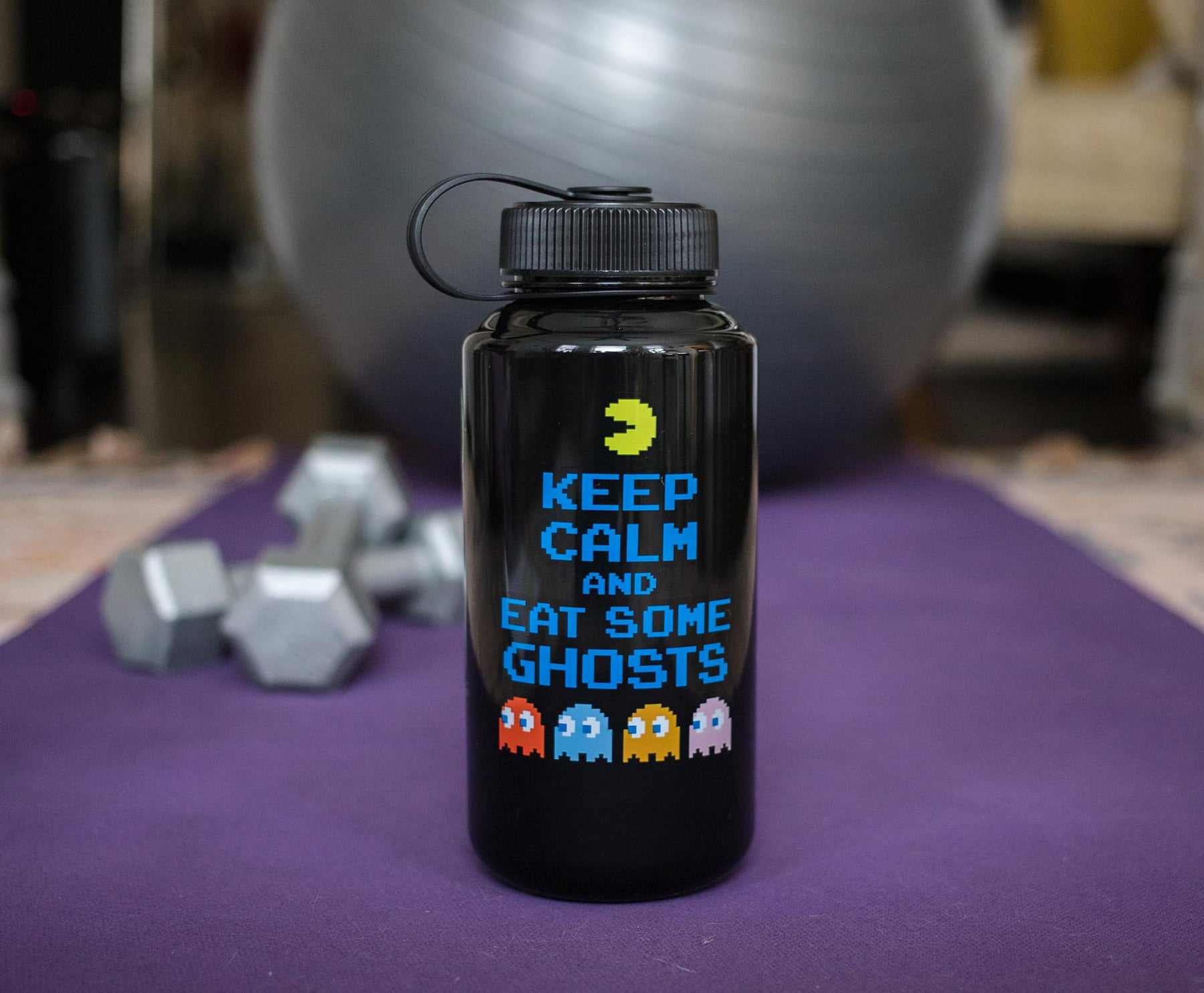 PAC-MAN "Keep Calm and Eat Some Ghosts" Plastic Water Bottle | Holds 32 Ounces