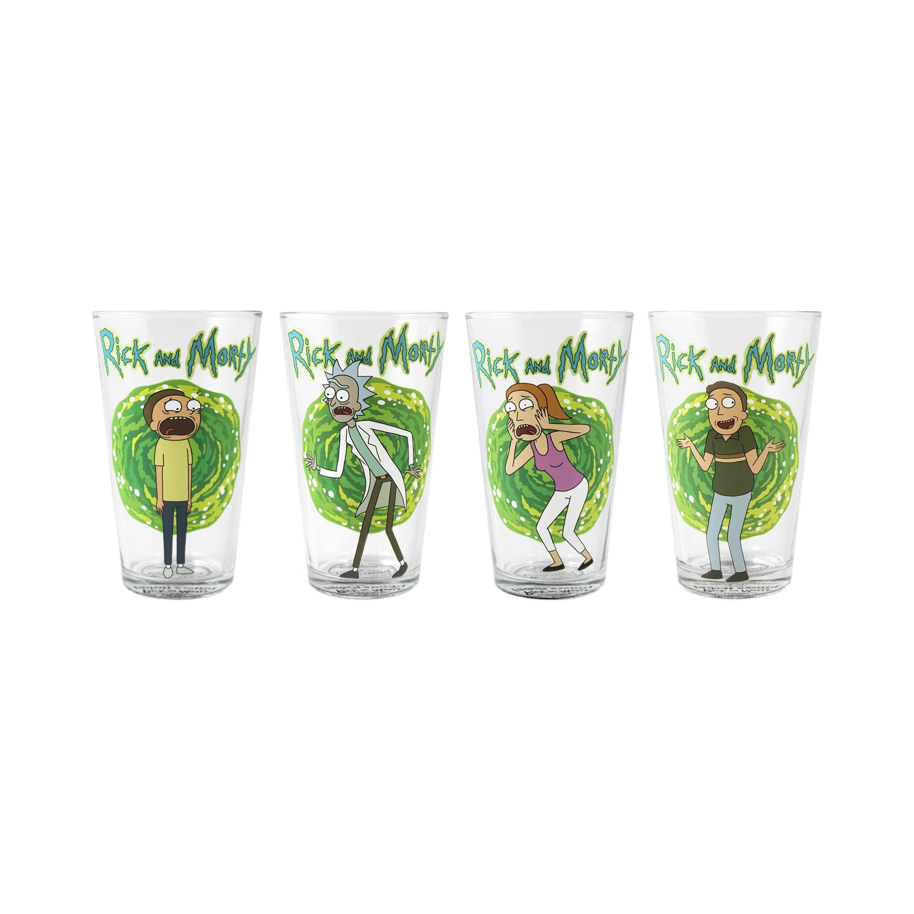 Rick and Morty 16 Ounce Pint Glass Set of 4 | Rick | Morty | Beth | Jerry