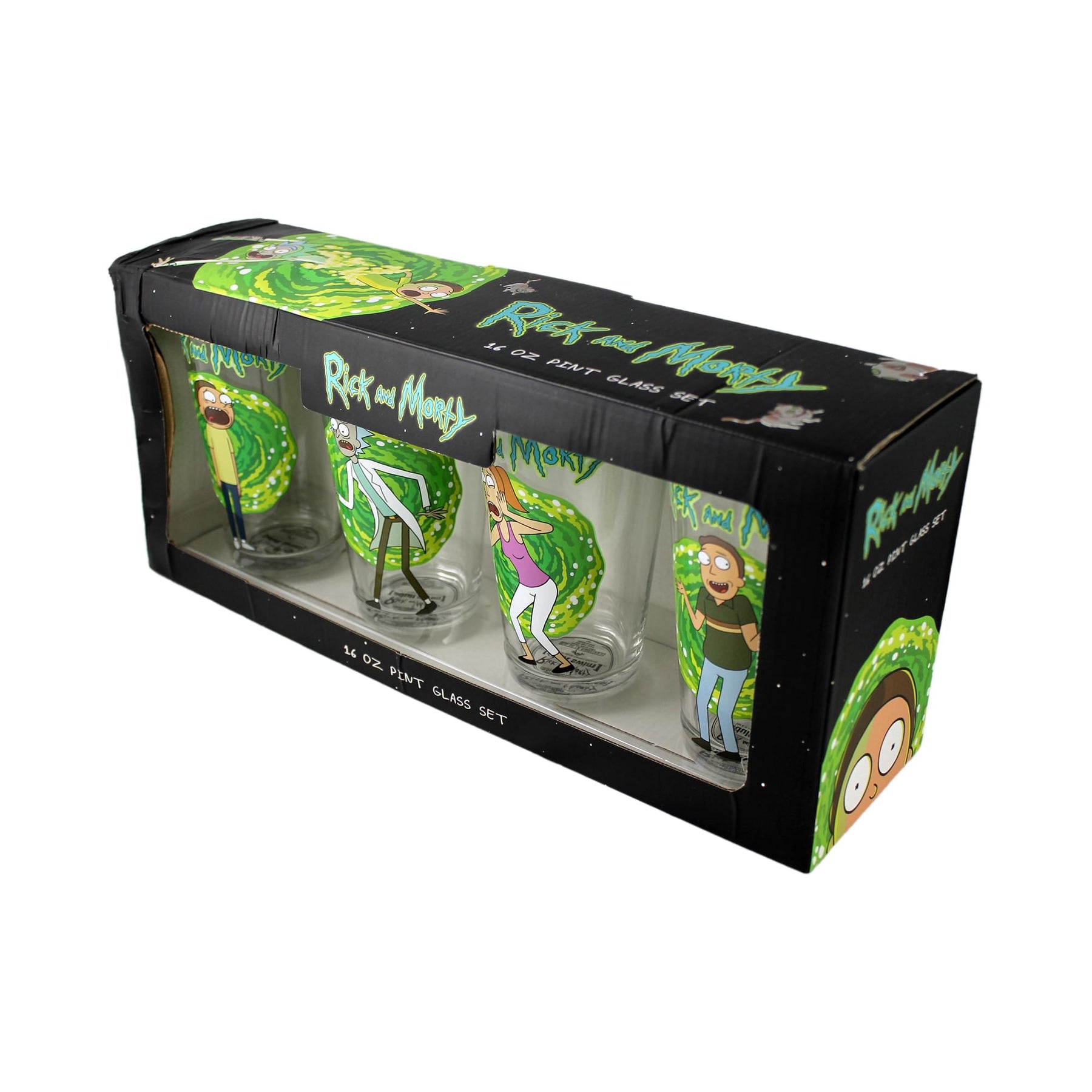 Rick and Morty 16 Ounce Pint Glass Set of 4 | Rick | Morty | Beth | Jerry