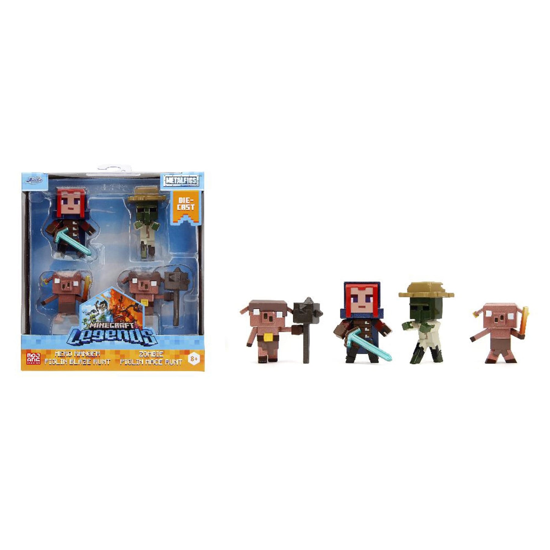 Minecraft Legends 2.5 Inch Die-Cast Figure 4-Pack | Ranger, Zombier, Piglins