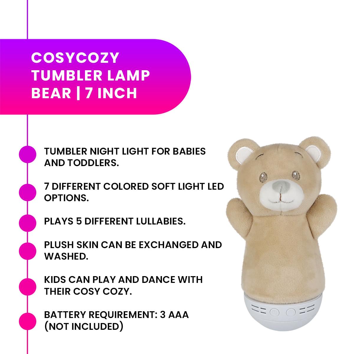 CosyCozy 7 Inch Plush Tumbler Lamp | Bear