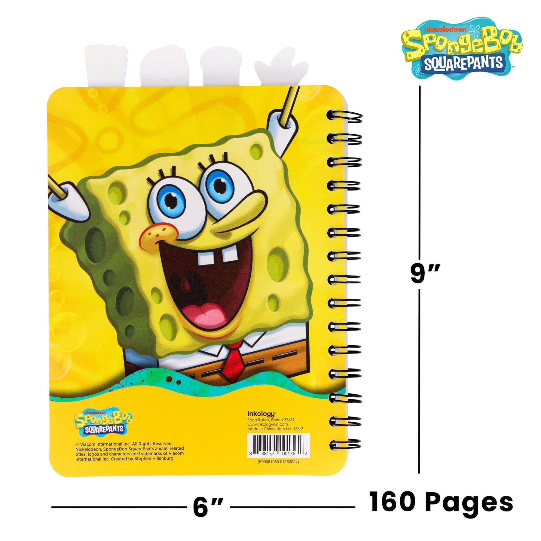 Nickelodeon SpongeBob SquarePants 4-Tab Spiral Notebook With 160 Dotted Sheets