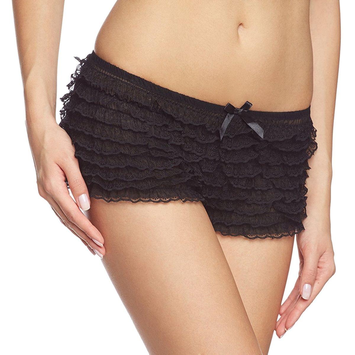 Lace Ruffle Women's Shorts, Black
