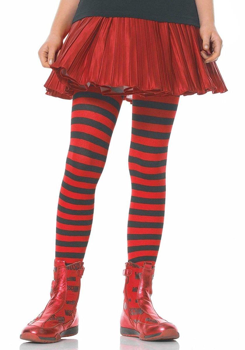 Girl's Striped Costume Tights, Black/Red