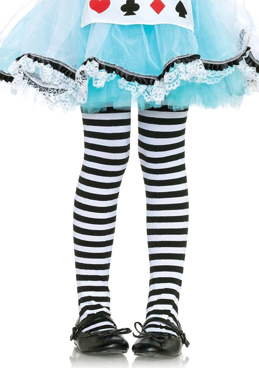 Girl's Striped Costume Tights, Black/White