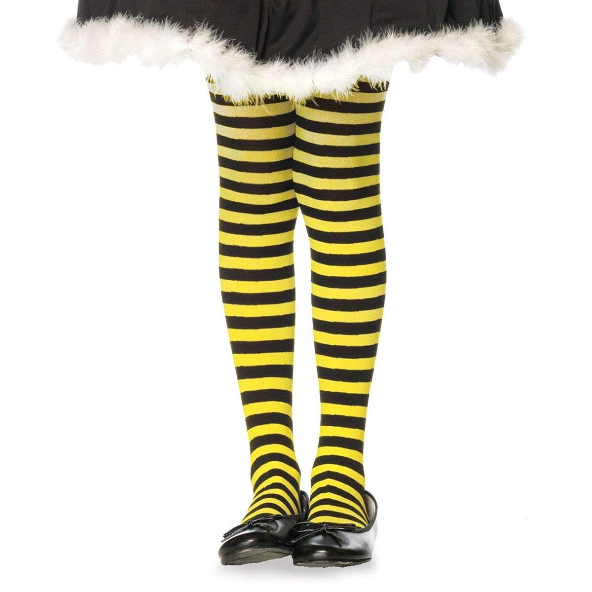 Girl's Striped Costume Tights, Black/Yellow