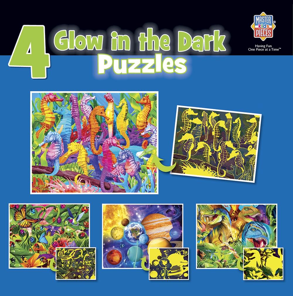 Glow in the Dark 4-Pack Blue 100 Piece Jigsaw Puzzles