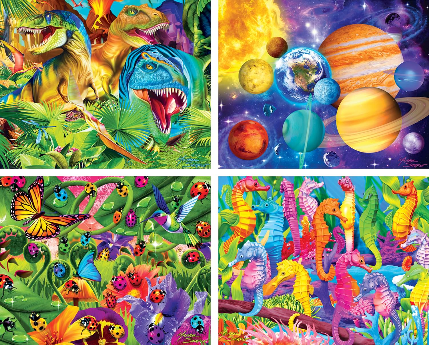 Glow in the Dark 4-Pack Blue 100 Piece Jigsaw Puzzles