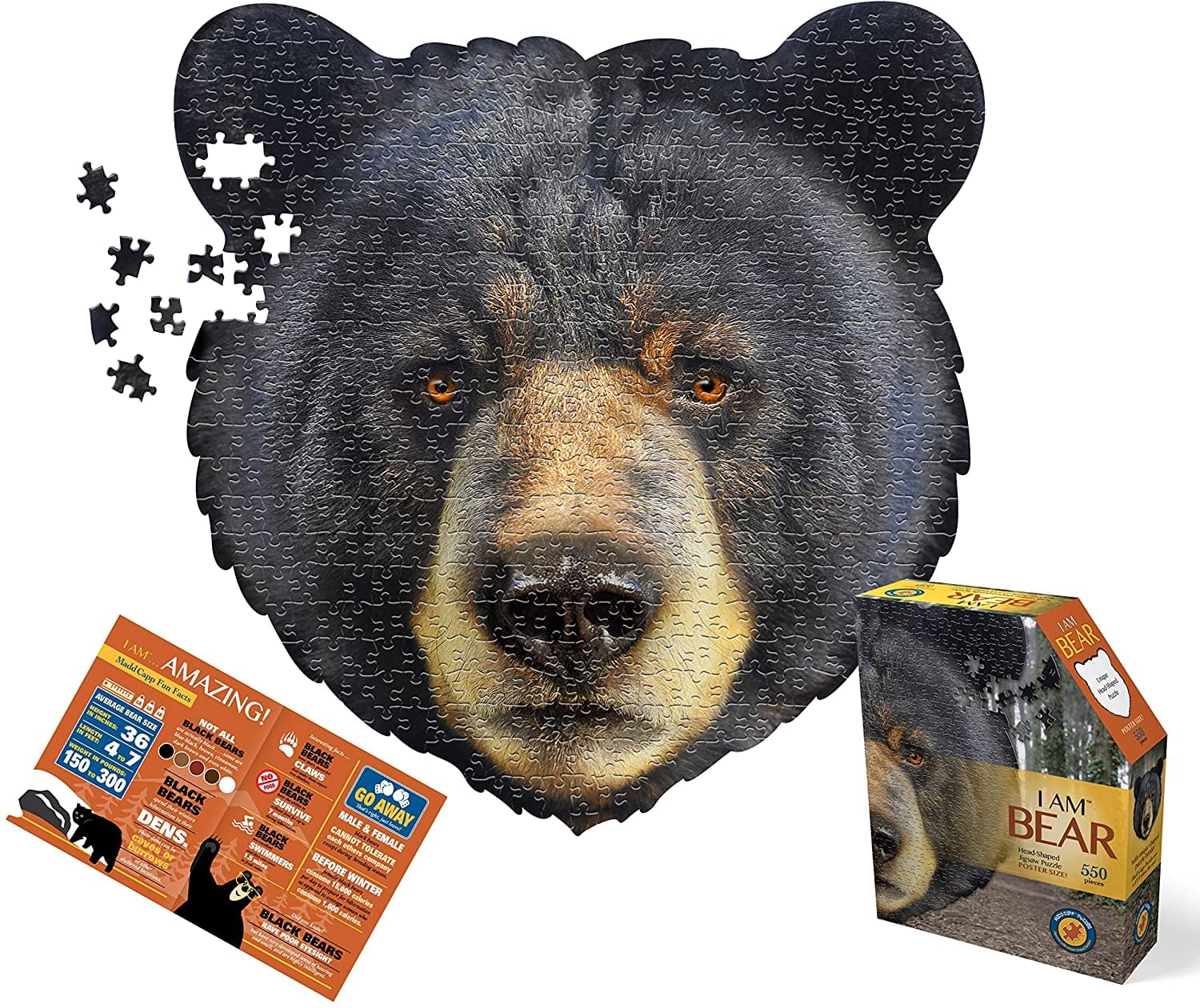 I AM Bear 550 Piece Animal Head-Shaped Jigsaw Puzzle