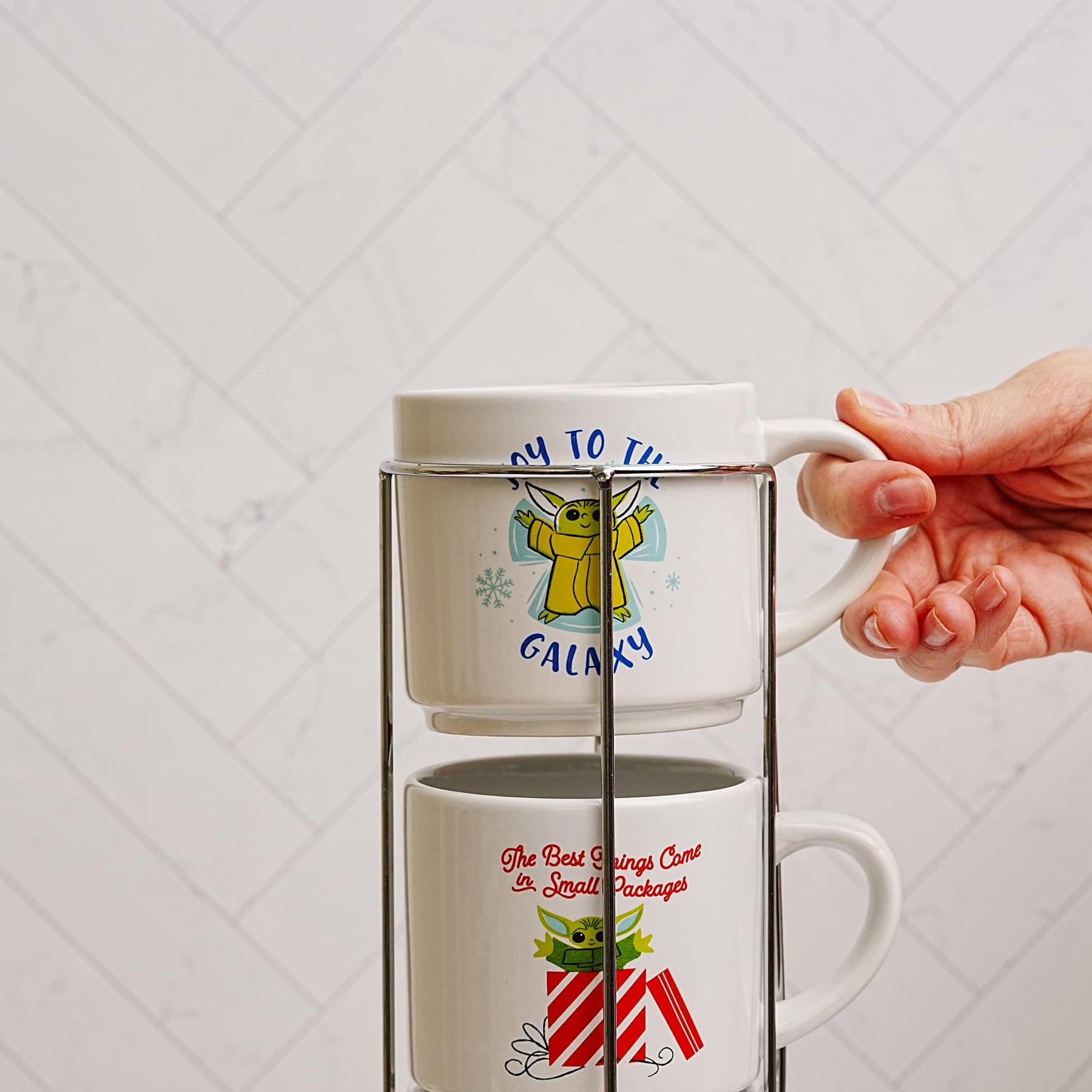 Star Wars Grogu Holiday Cuteness 4-Piece 10oz Stackable Ceramic Mug Set