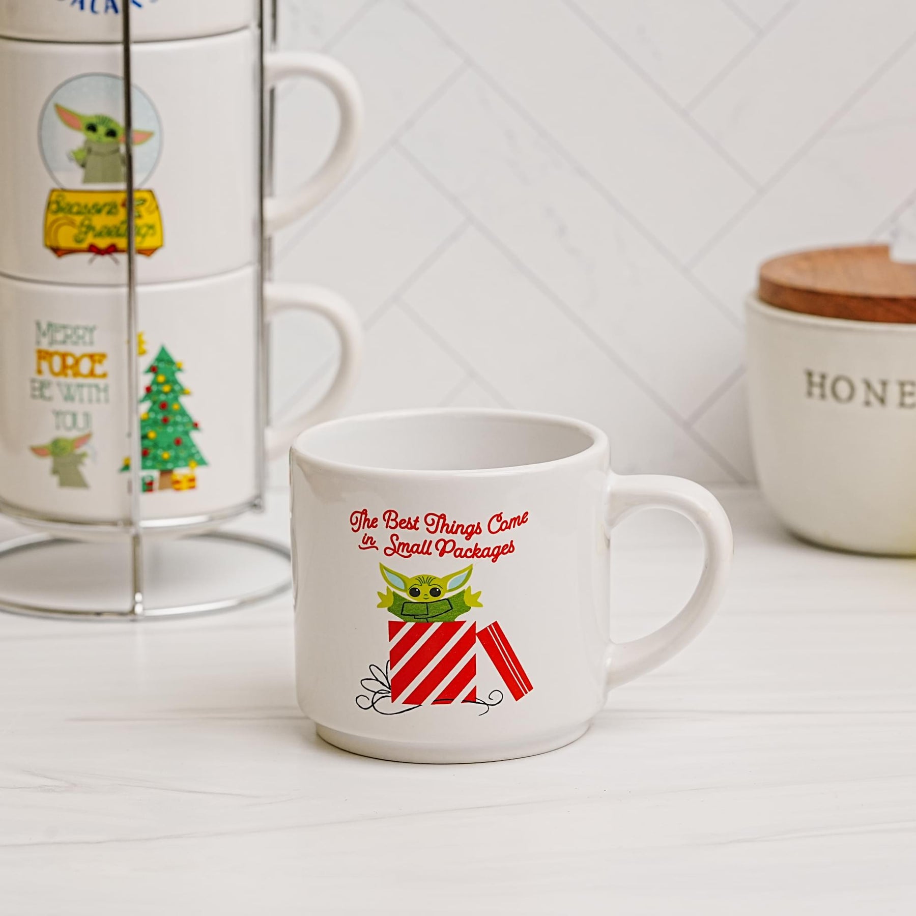 Star Wars Grogu Holiday Cuteness 4-Piece 10oz Stackable Ceramic Mug Set