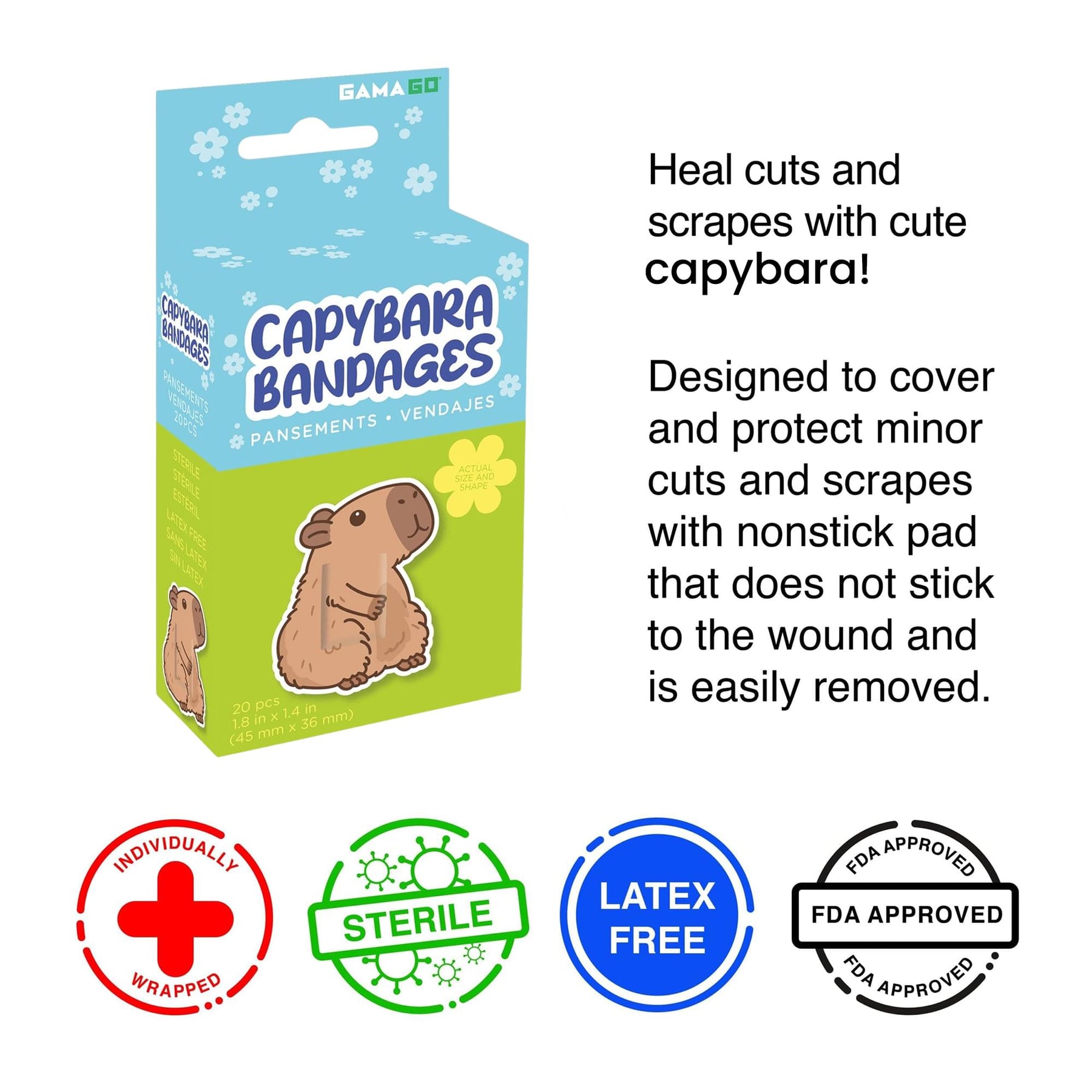 Capybara Bandages | Set of 20 Individually Wrapped Self Adhesive Bandages