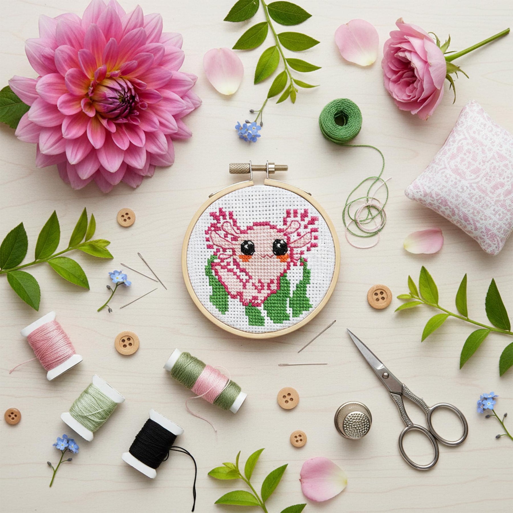 Axolotl Cross Stitch Embroidery Kit
