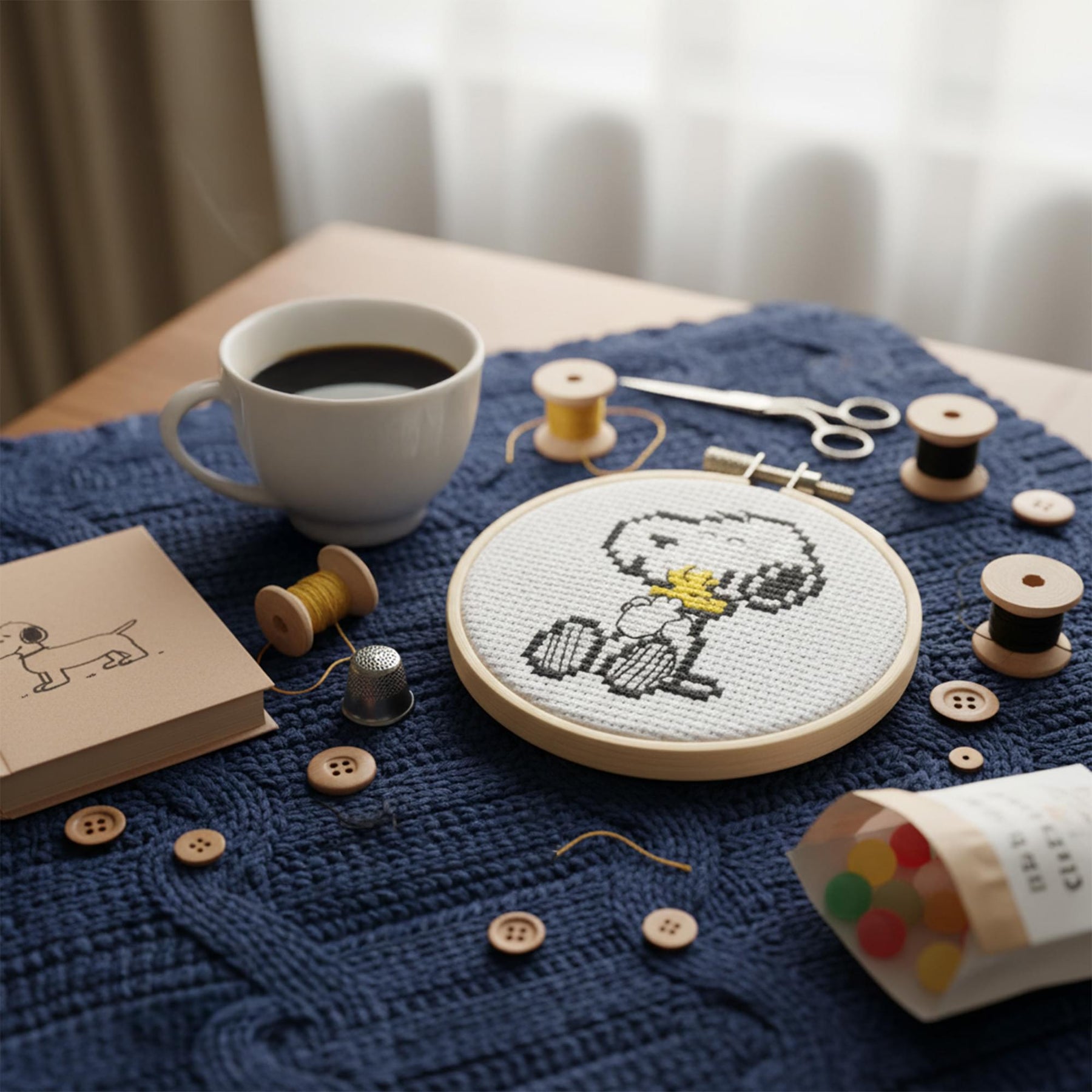 Peanuts Snoopy and Woodstock Hug Cross Stitch Embroidery Kit