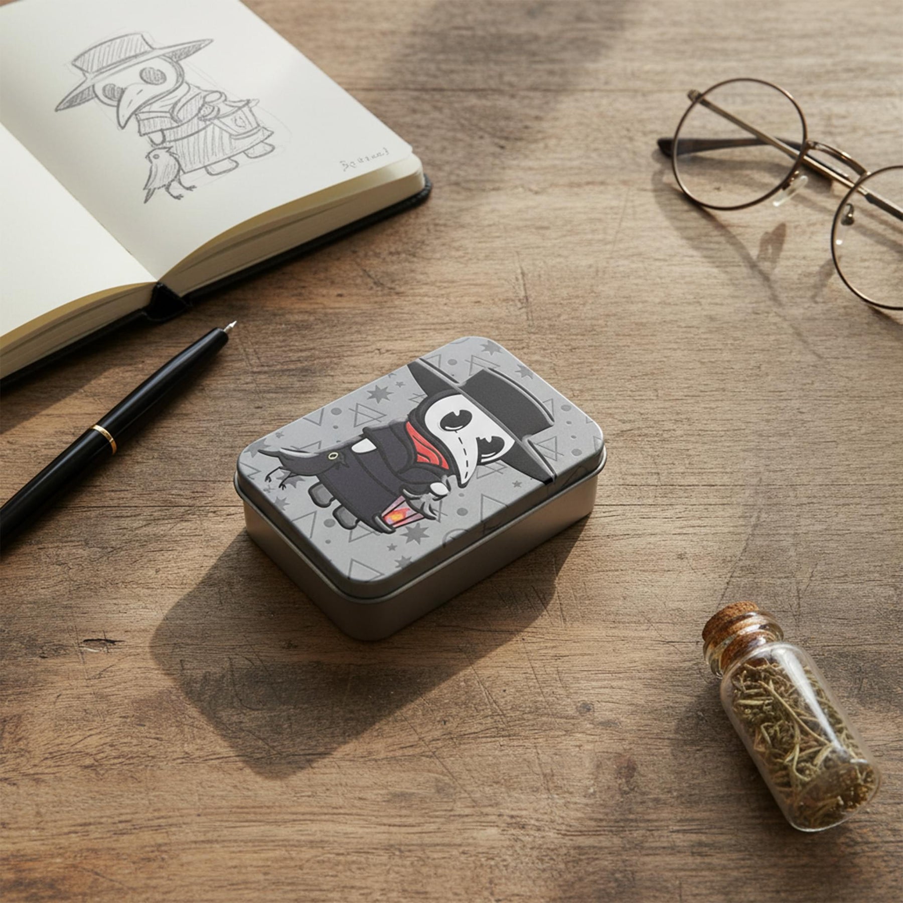 Plague Doctor Puffy Stickers In Embossed Tin | 16 Count