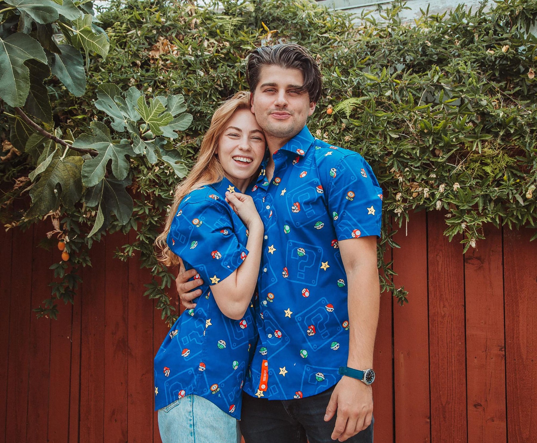 Super Mario Bros. Icons Navy Button-Up Short Sleeve Adult Shirt