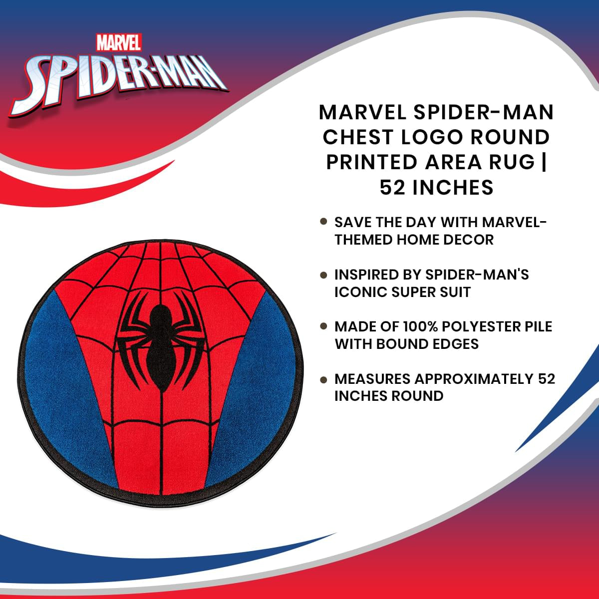 Marvel Spider-Man Chest Logo Round Printed Area Rug | 52 Inches