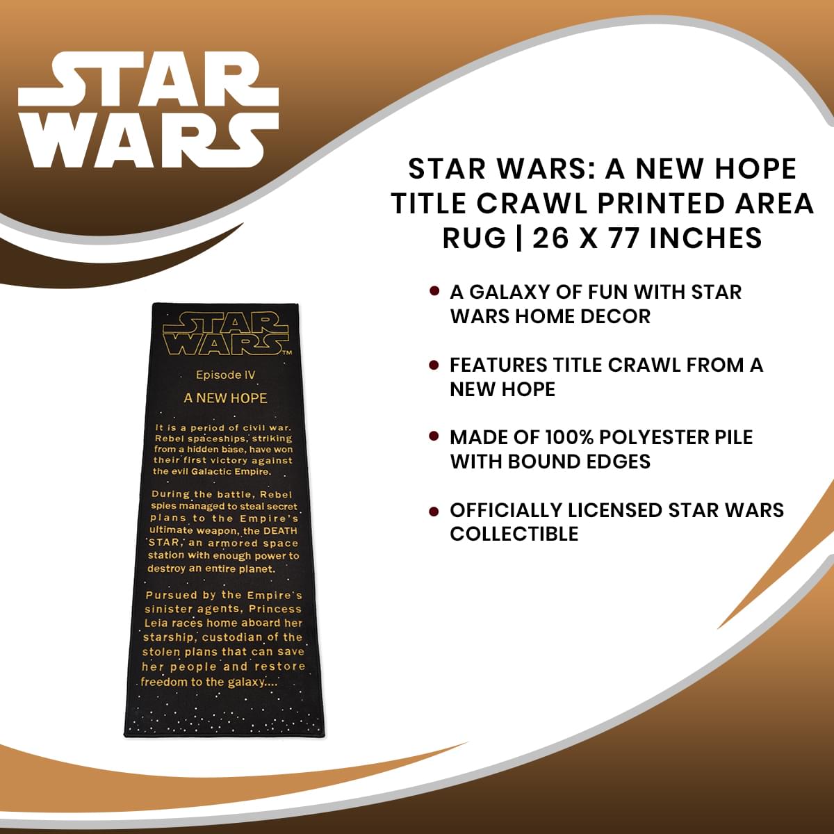Star Wars: A New Hope Title Crawl Printed Area Rug | 26 x 77 Inches