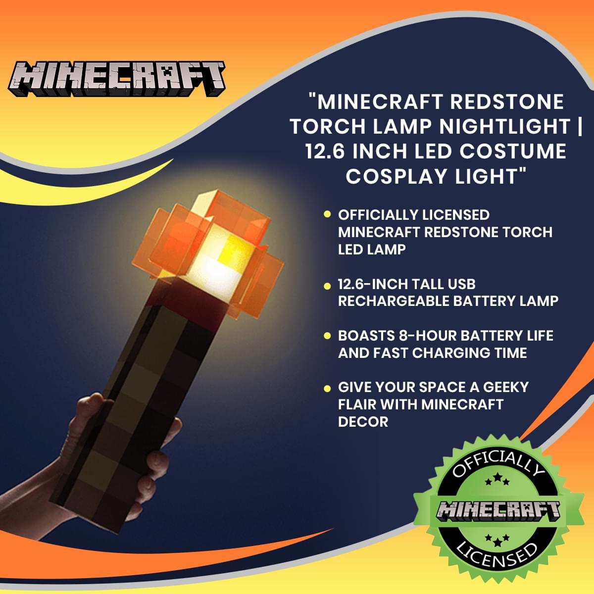 Minecraft Redstone Torch Lamp LED Mood Light Replica | 12.6 Inches