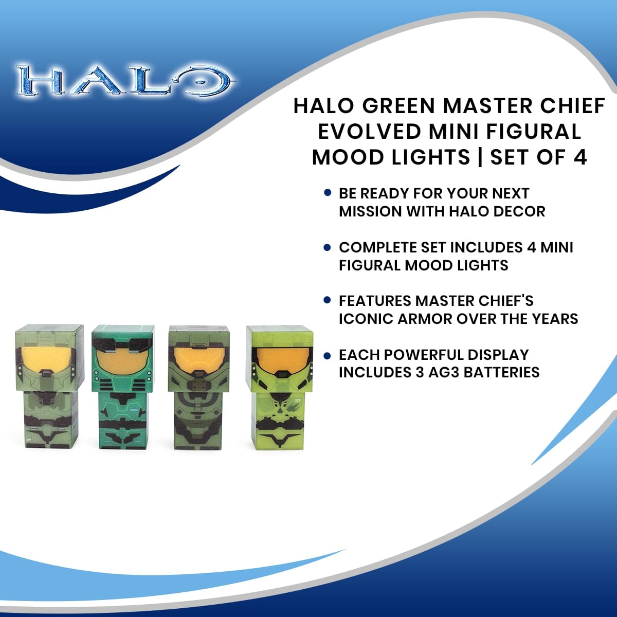 HALO Green Master Chief Evolved Mini Figural Mood Lights | Set of 4