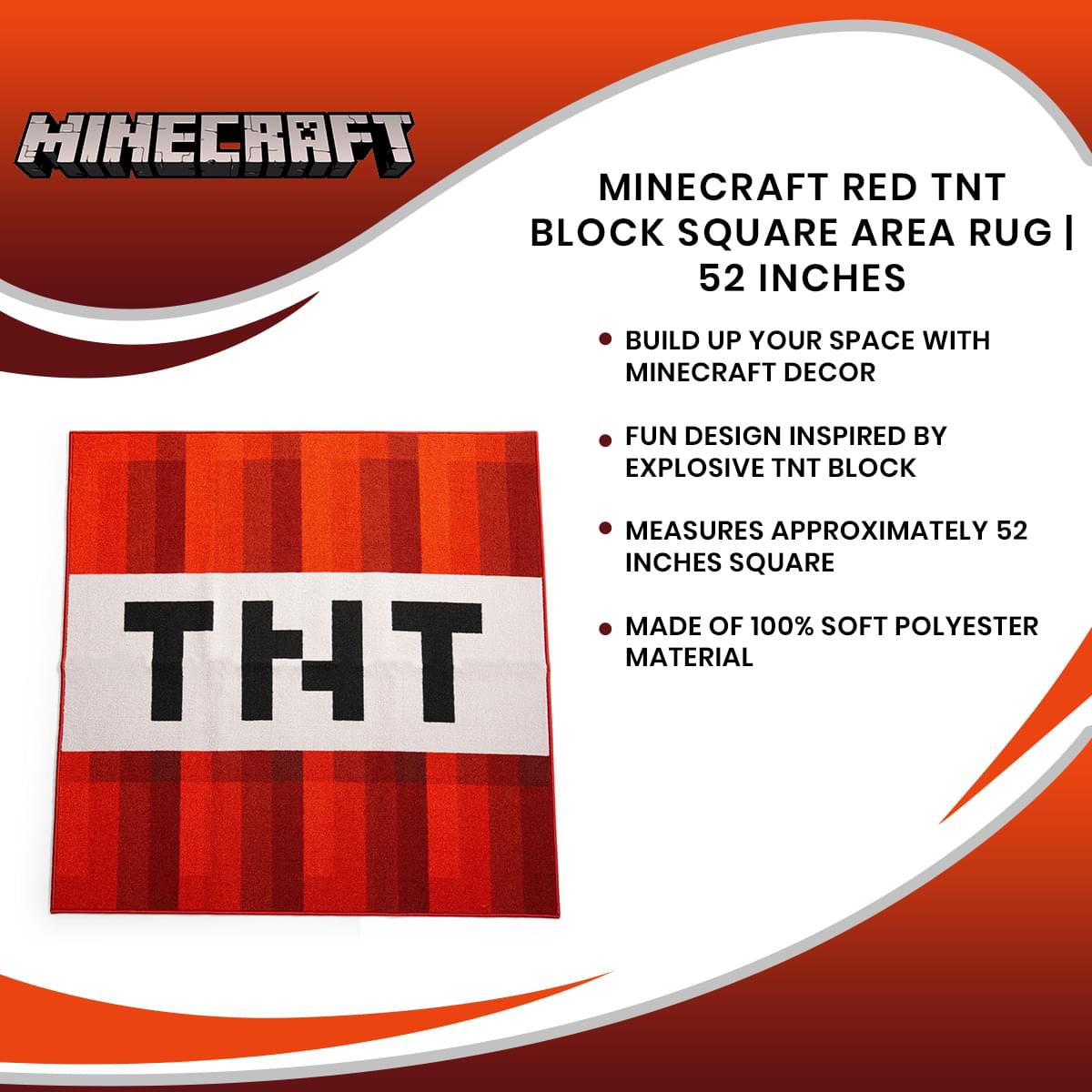 Minecraft Red TNT Block Square Area Rug | 52 Inches