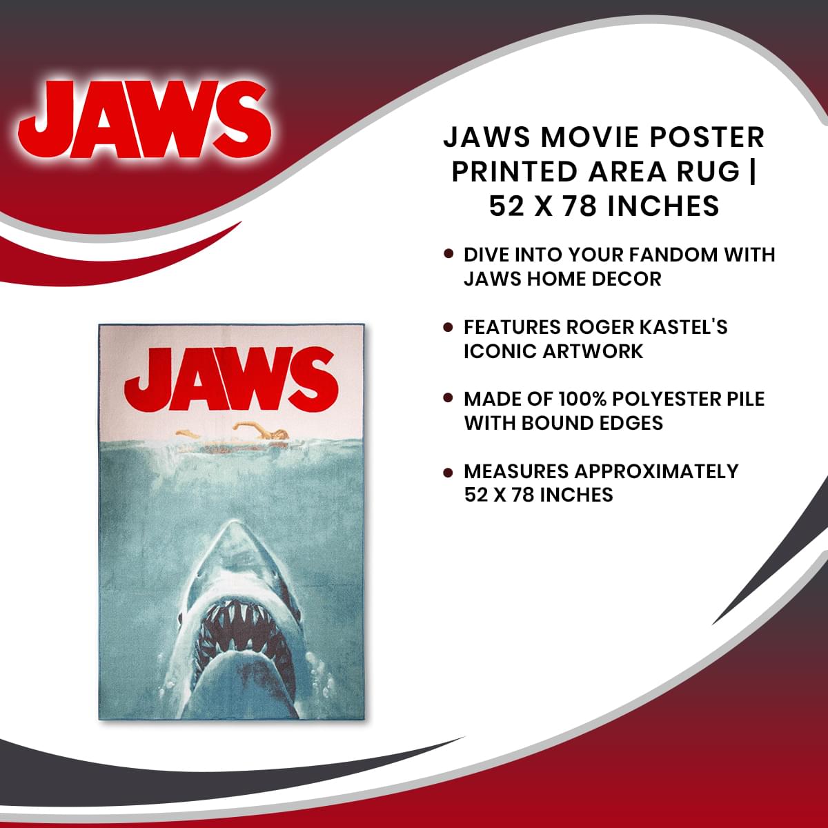 JAWS Movie Poster Printed Area Rug | 52 x 78 Inches