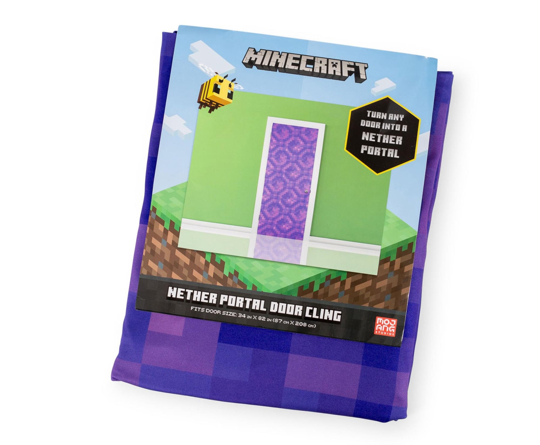 Minecraft Purple Nether Portal Gateway Fabric Door Cling | 34 x 82 Inches
