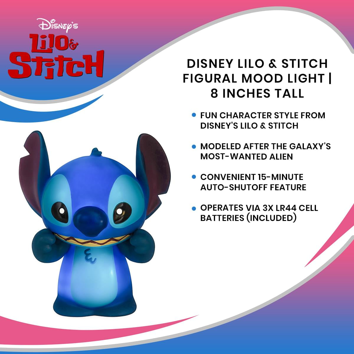 Disney Lilo & Stitch Figural Mood Light | 8 Inches Tall