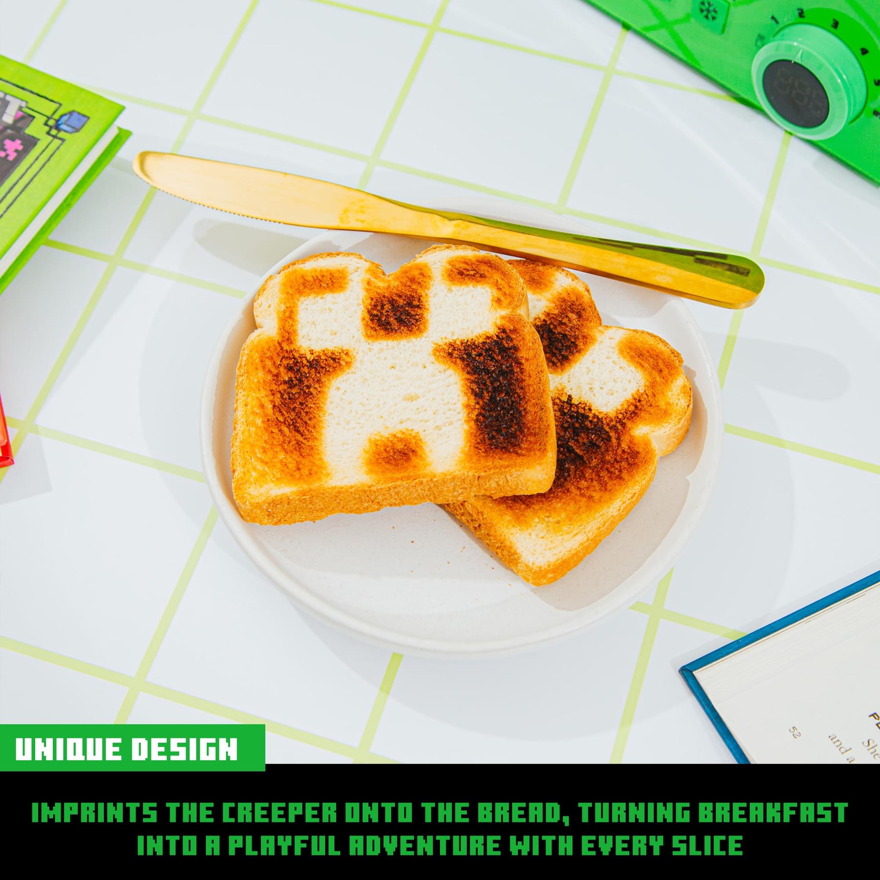 Minecraft Green Creeper 2-Slice Toaster With Imprint Feature