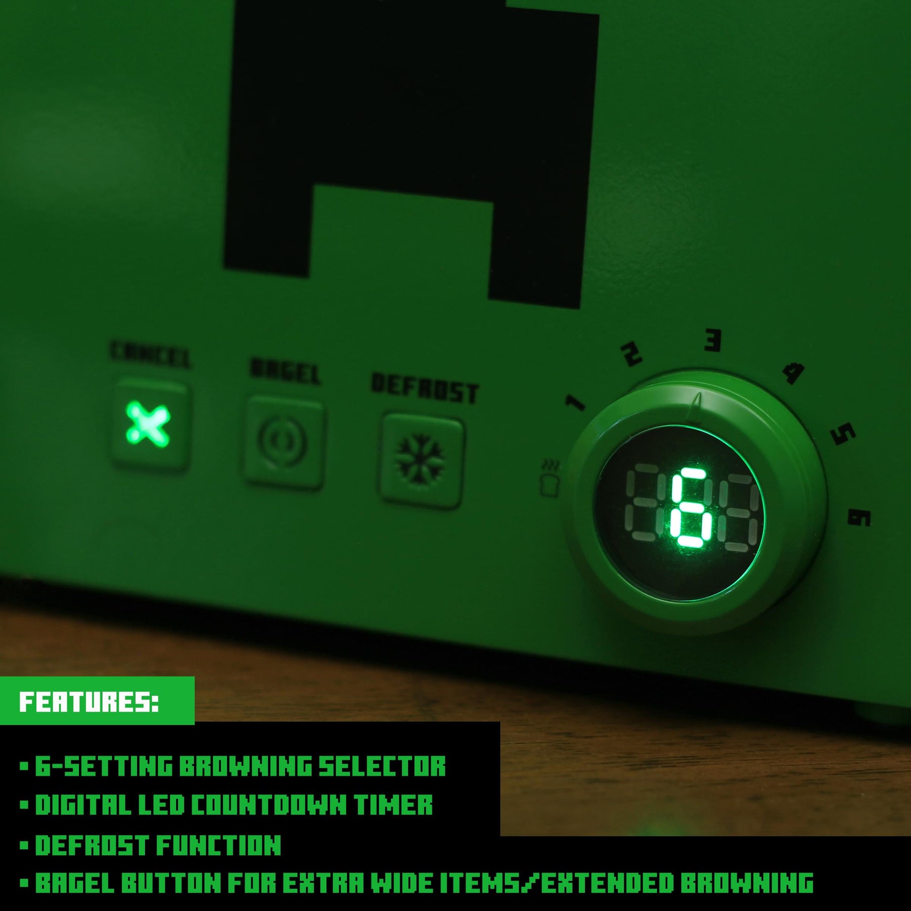 Minecraft Green Creeper 2-Slice Toaster With Imprint Feature
