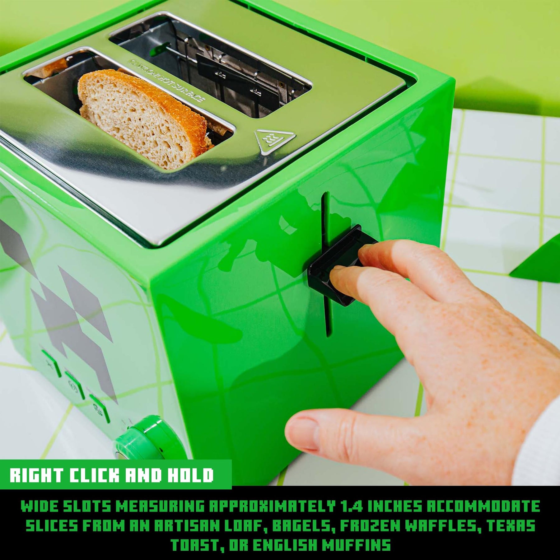 Minecraft Green Creeper 2-Slice Toaster With Imprint Feature
