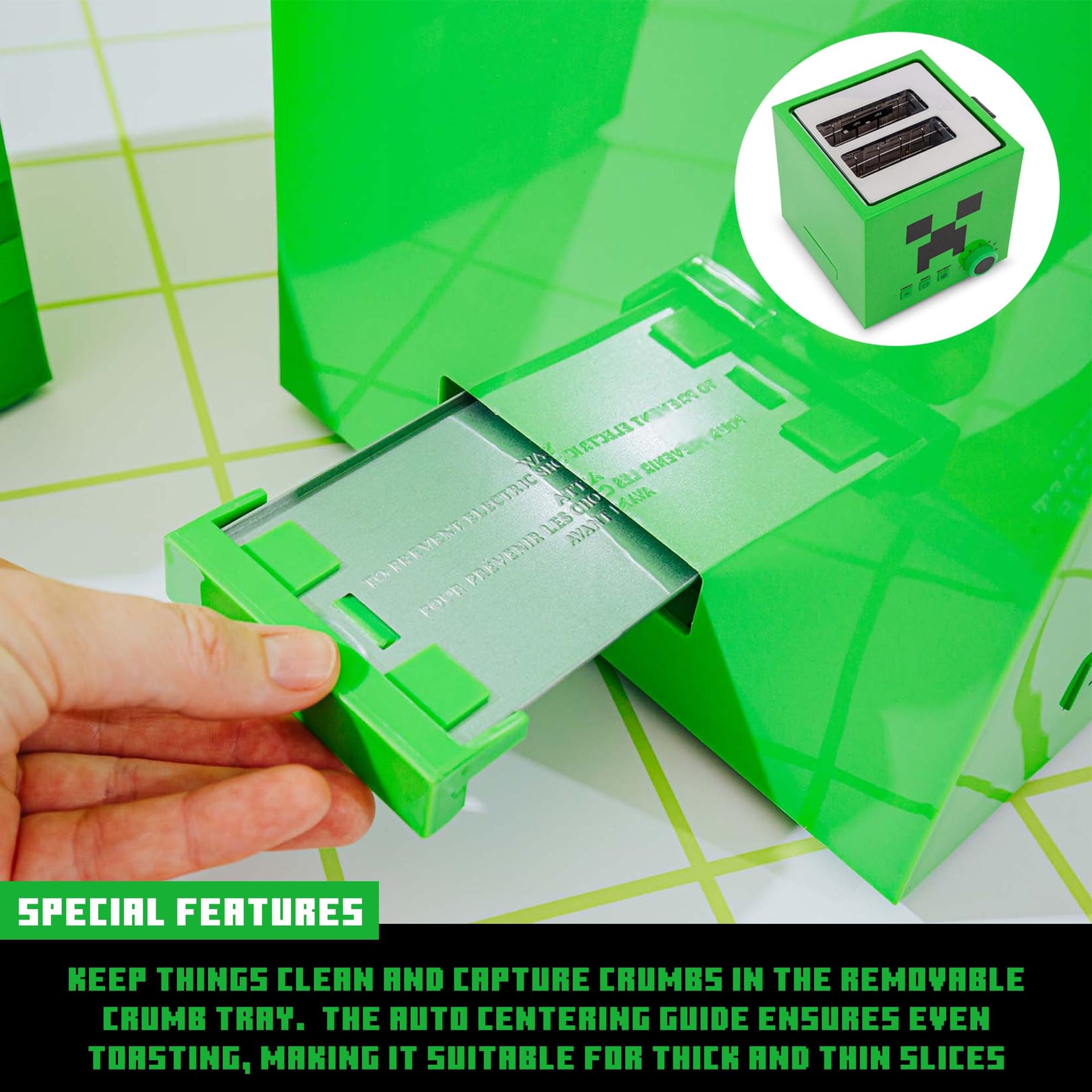 Minecraft Green Creeper 2-Slice Toaster With Imprint Feature