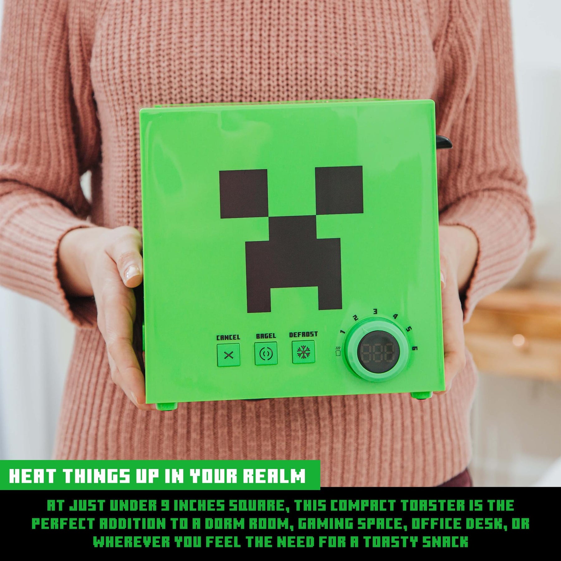 Minecraft Green Creeper 2-Slice Toaster With Imprint Feature