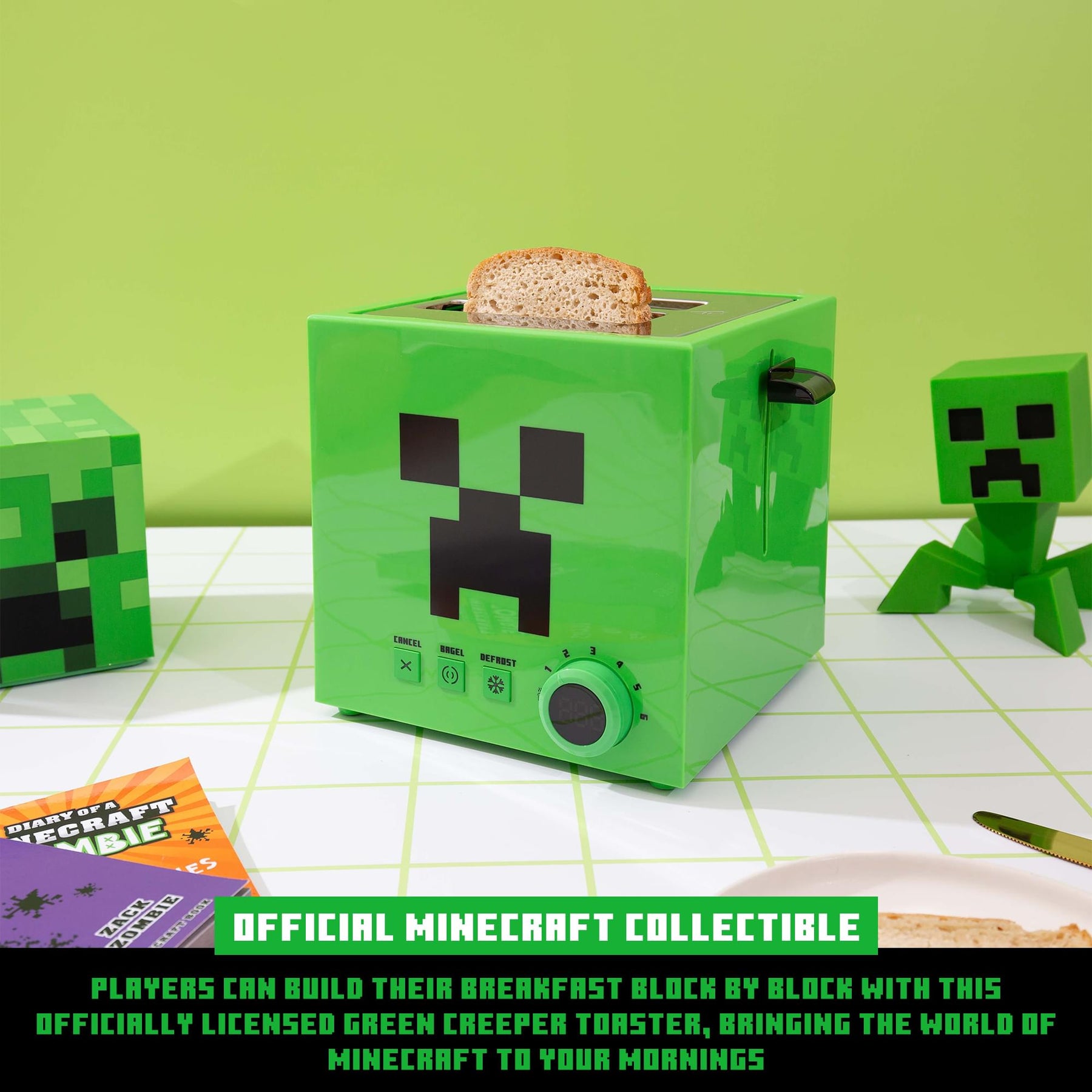 Minecraft Green Creeper 2-Slice Toaster With Imprint Feature