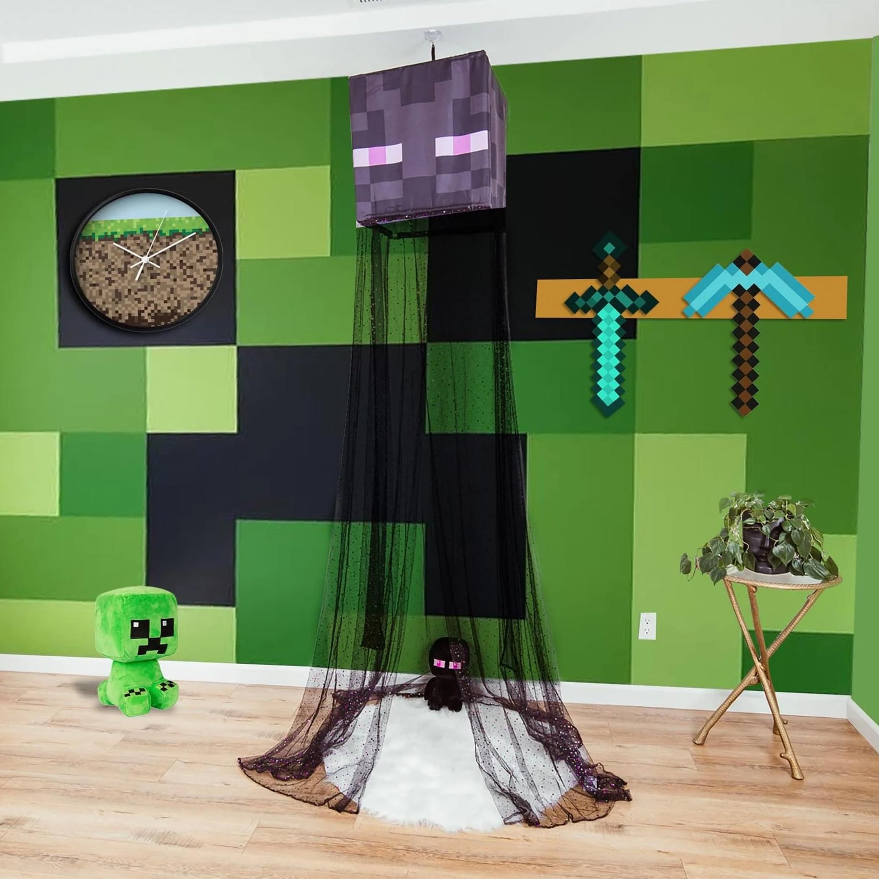 Minecraft 2-Piece Ender Bedroom Bundle | Nightlight & Bed Canopy
