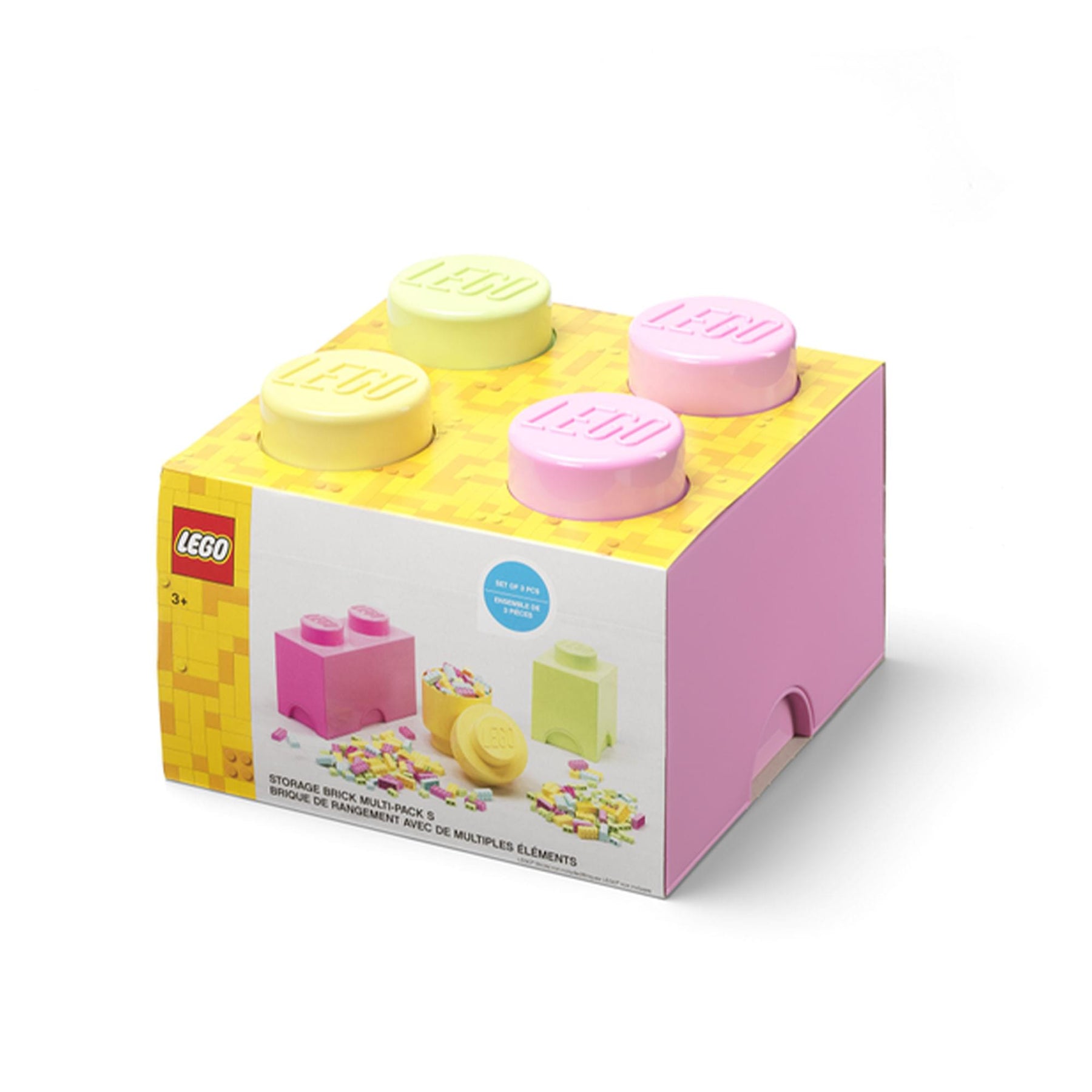 LEGO 3-Piece Storage Brick Set | Yellow| Green | Light Purple