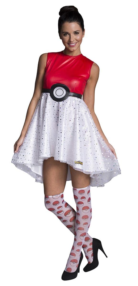 women's pokemon dress Pokeball Costume summer white dress Summer 鞋码:7 due to fabric manufacturer Bias cut satin gown