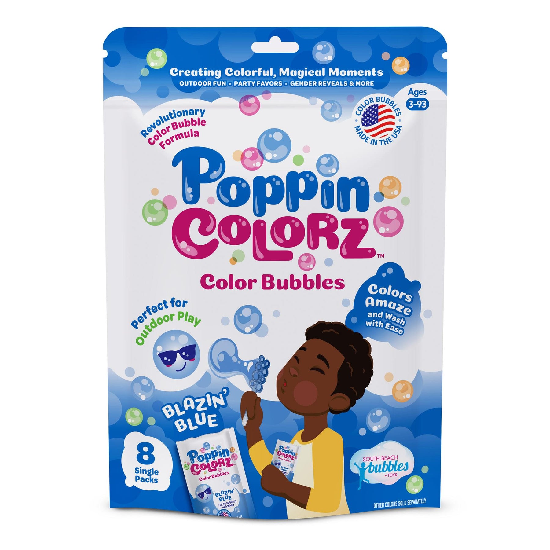 PoppinColorz 8-Piece Bubble Solution and Wands Party Pack | Blazin' Blue