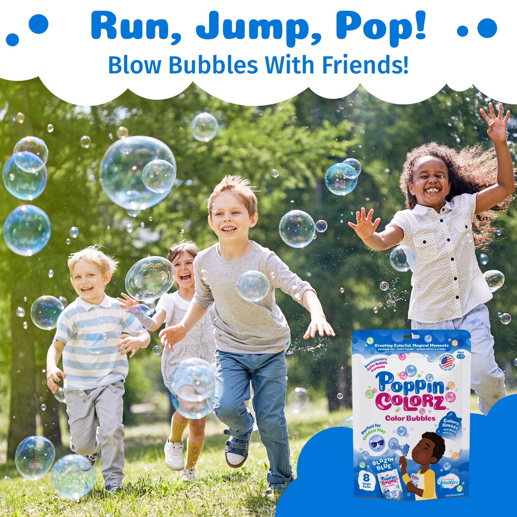 PoppinColorz 8-Piece Bubble Solution and Wands Party Pack | Blazin' Blue