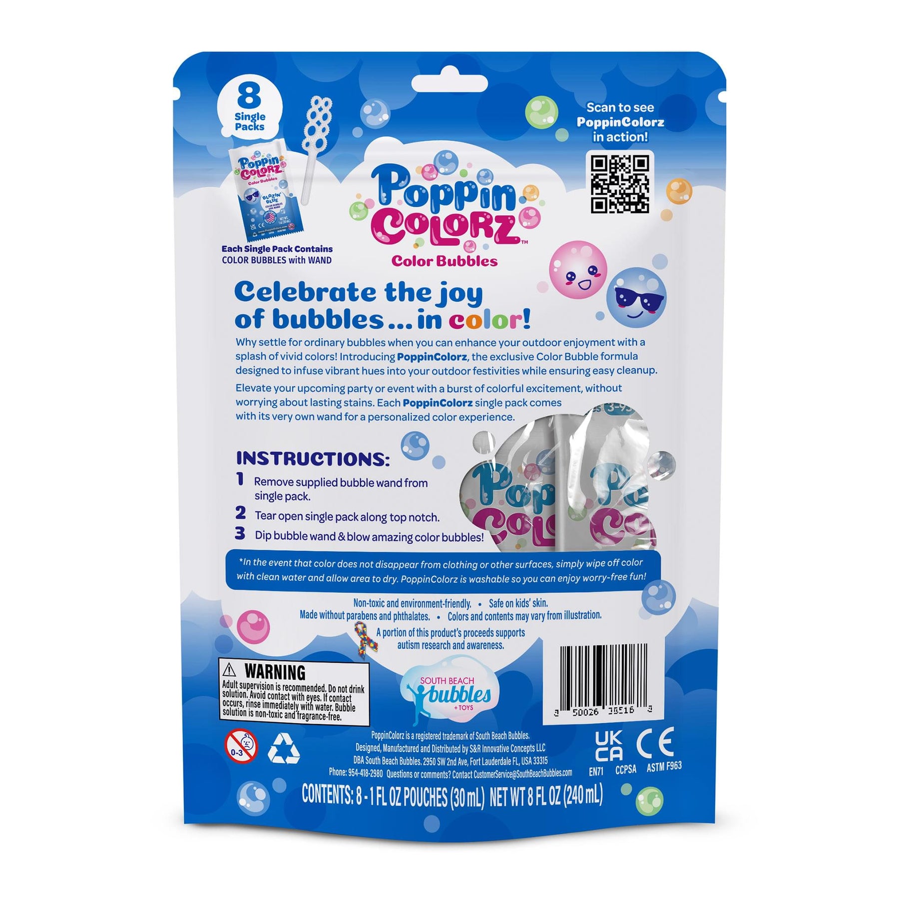 PoppinColorz 8-Piece Bubble Solution and Wands Party Pack | Blazin' Blue