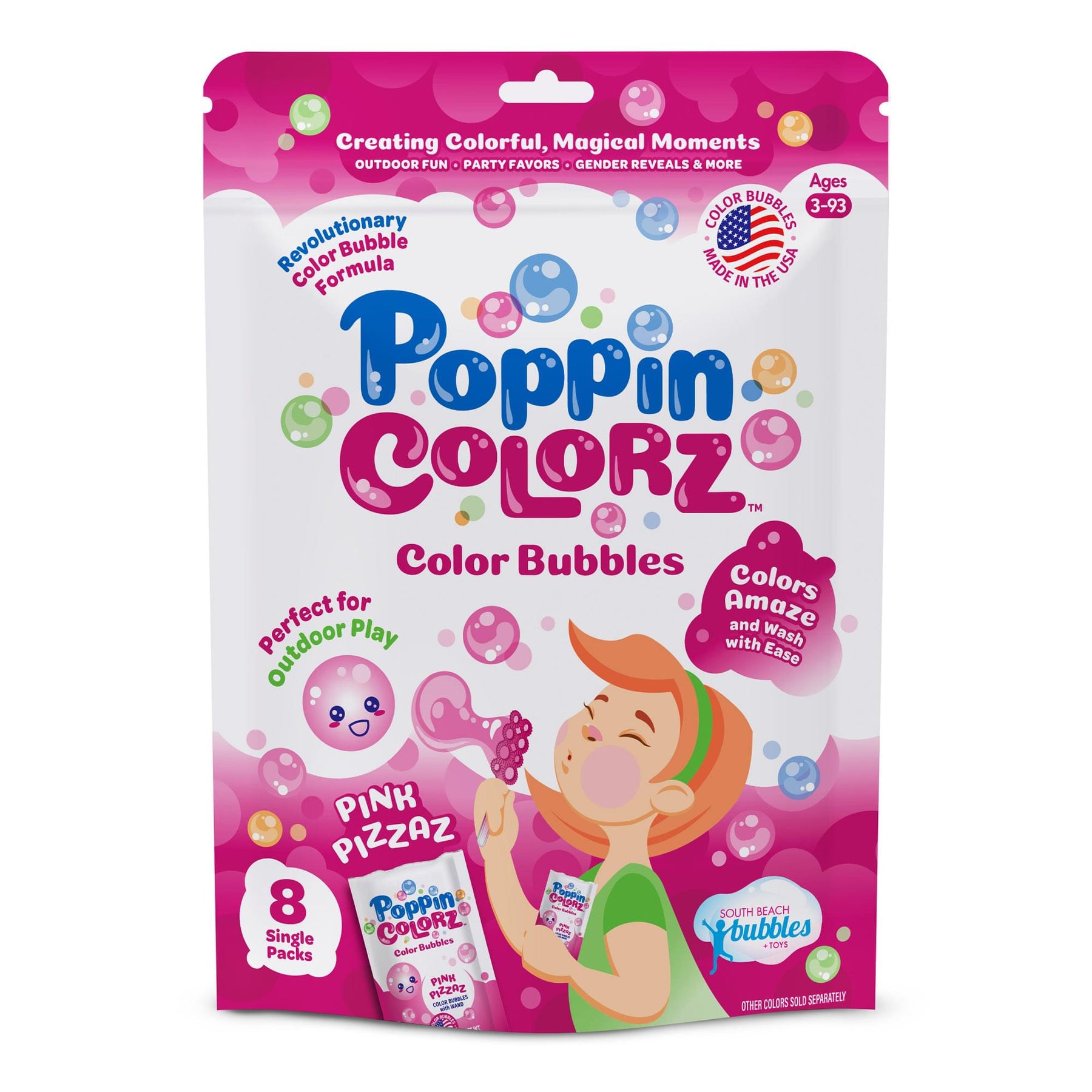 PoppinColorz 8-Piece Bubble Solution and Wands Party Pack | Pink Pizzaz