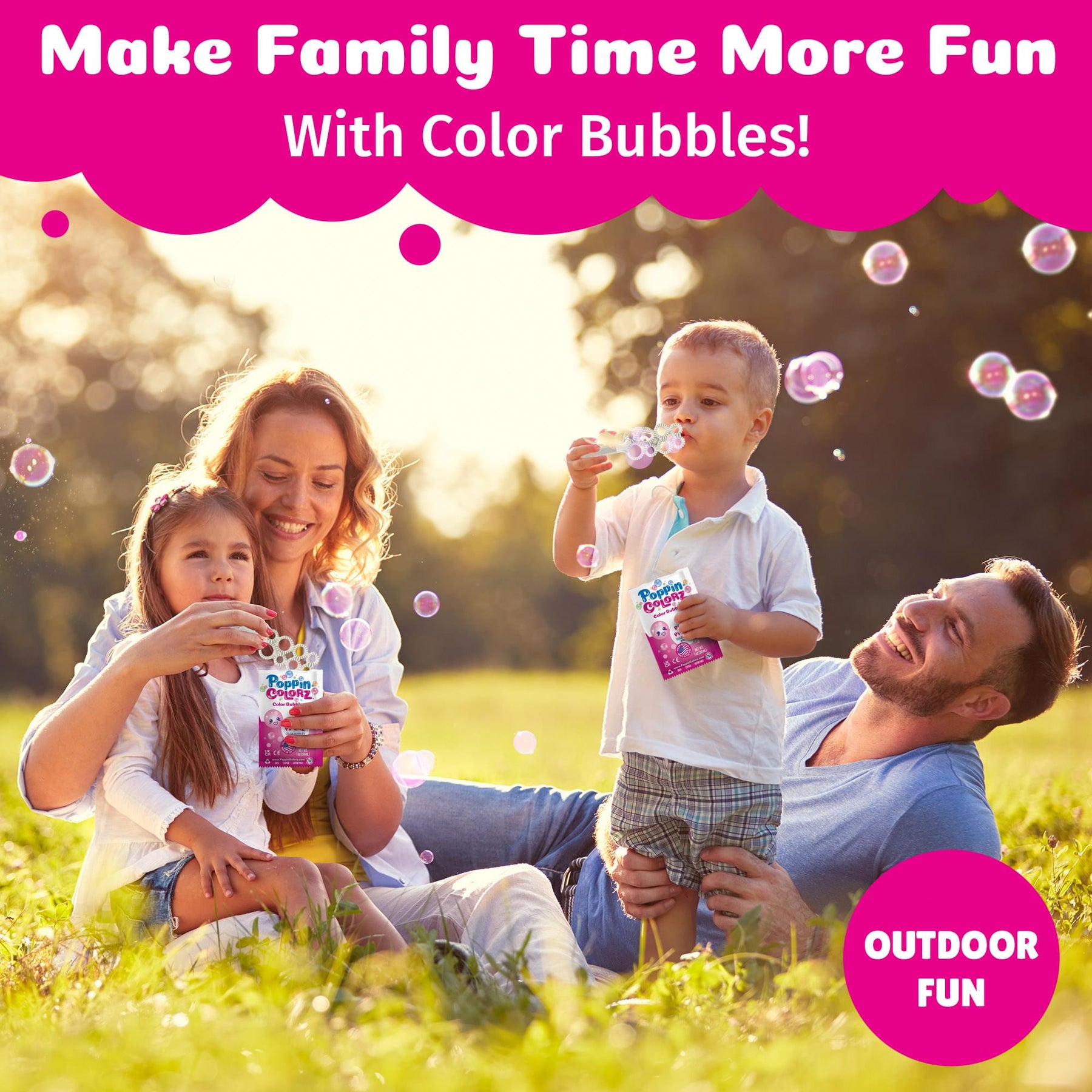 PoppinColorz 8-Piece Bubble Solution and Wands Party Pack | Pink Pizzaz
