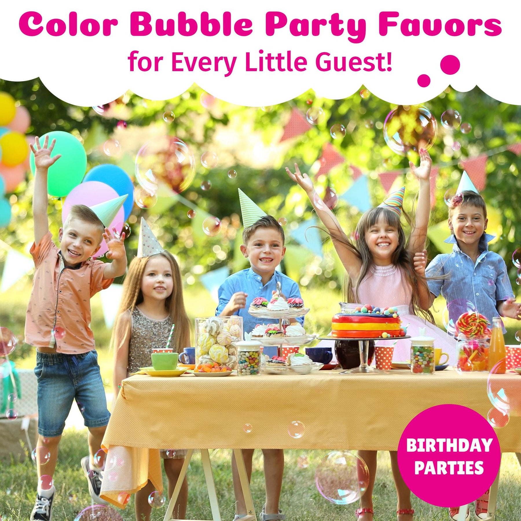 PoppinColorz 8-Piece Bubble Solution and Wands Party Pack | Pink Pizzaz